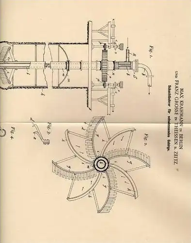 Original Patentschrift - F. Grosse in Theissen b. Zeitz , 1899 , Schachtbohrer für Gebirge , Tunnel , Bergwerk , Stollen