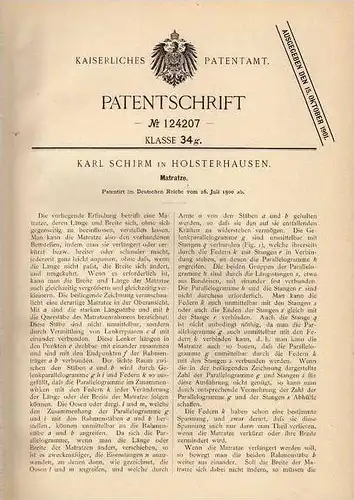 Original Patentschrift - K. Schirm in Holsterhausen , 1900 , Matraze , Bett !!!