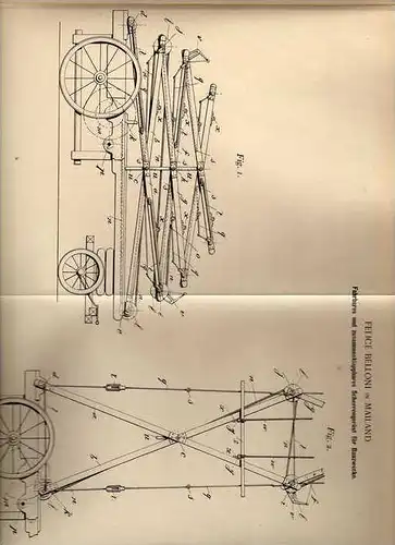 Original Patentschrift - F. Belloni in Mailand , 1899 , Gerüst für Bau , Rüstung , Leiterwagen !!!