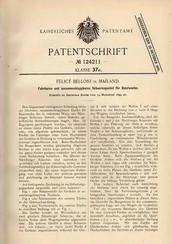 Original Patentschrift - F. Belloni in Mailand , 1899 , Gerüst für Bau , Rüstung , Leiterwagen !!!