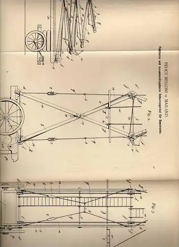 Original Patentschrift - F. Belloni in Mailand , 1899 , Gerüst für Bau , Rüstung , Leiterwagen !!!