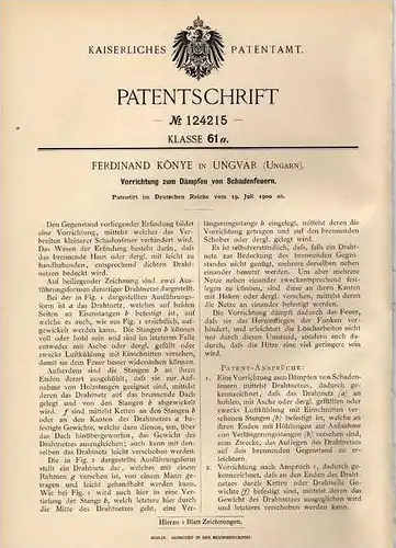 Original Patentschrift - F. Könye in Ungvar , Ungarn , 1900 , Apparat zum Löschen von Feuer , Feuerwehr , Brand !!!
