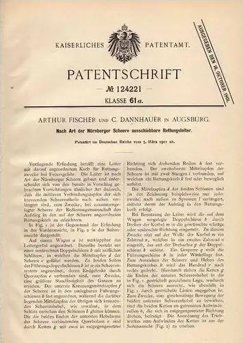 Original Patentschrift - A. Fischer in Augsburg , 1901 , Rettungsleiter , Nürnberger Scheere , Feuerwehr !!!