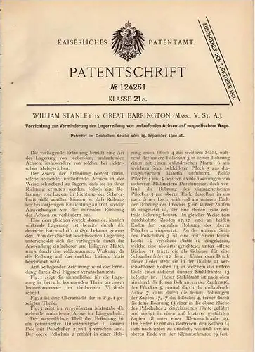 Original Patentschrift - W. Stanley in Great Barrington , USA , 1900 , Verminderung der Lagerreibung , Induction !!!