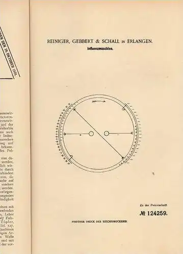 Original Patentschrift - Gebbert & Schall in Erlangen , 1900 , Influenzmaschine !!!