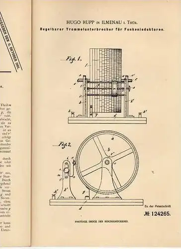 Original Patentschrift - H. Rupp in Ilmenau i. Th., 1901 , Trommelunterbrecher !!!