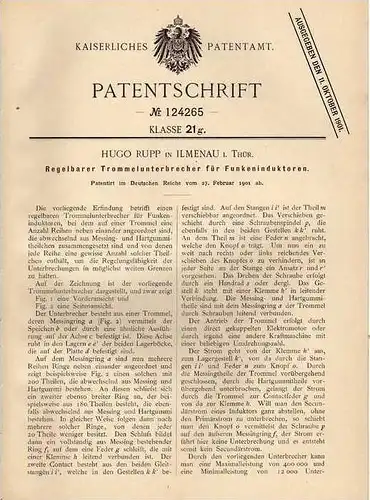 Original Patentschrift - H. Rupp in Ilmenau i. Th., 1901 , Trommelunterbrecher !!!