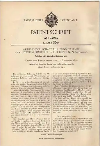 Original Patentschrift - Feinmechanik AG in Tuttlingen , 1900 , Schieber mit Federung !!!
