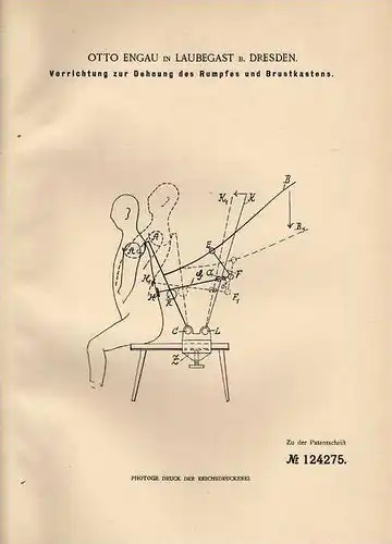 Original Patentschrift - O. Engau in Laubegast b. Dresden , 1900 , Apparat zur Rumpf und Brustdehnung , Physiotherapie !