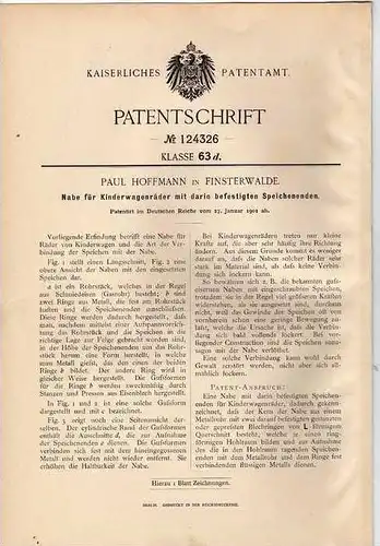 Original Patentschrift - P. Hoffmann in Finsterwalde , 1901 , Kinderwagen , Kinderwagenrad !!!