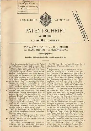 Original Patentschrift - H. Mikorey in Schöneberg , 1905 , Zentrifugalpumpe !!!