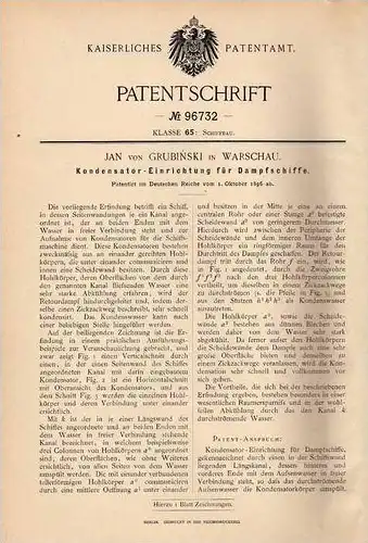 Original Patentschrift - J. von Grubinski in Warschau , 1896 , Kondensator für Dampfschiffe , Schiff , Dampfschiff !!!
