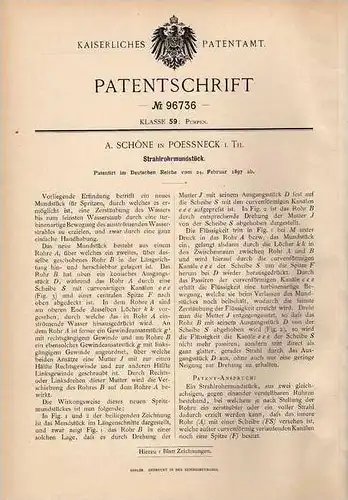 Original Patentschrift - A. Schöne in Poessneck , 1897 , Spritze , Injektion , Rohr für Spritzen , Arzt , Pößneck !!!