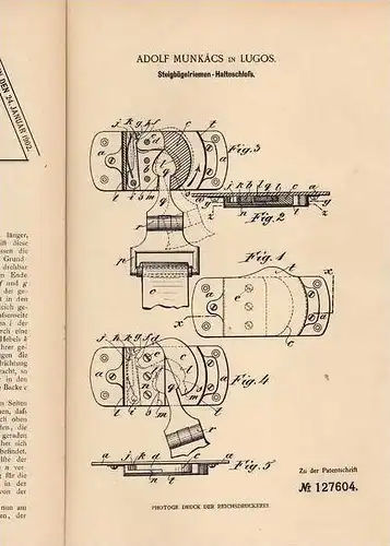 Original Patentschrift - A. Munkács in Lugos , 1900 , Steigbügel , Pferd , Pferde , Sattel !!!