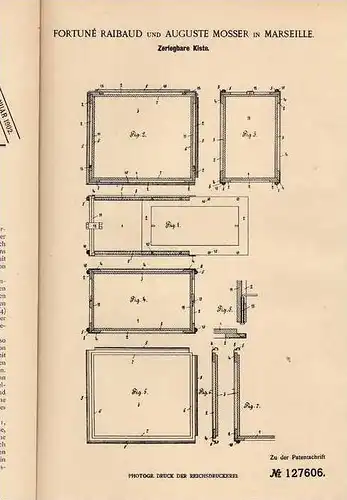 Original Patentschrift - A. Mosser in Marseille , 1901 , Zerlegbare Kiste !!!