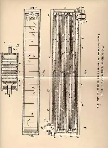 Original Patentschrift - C. Bohm in Fredersdorf b. Berlin , 1900 , Kühler für Würze und Flüssigkeit !!!