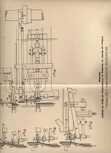 Original Patentschrift - Kratzenfabrik in Mittweida , 1899 , Maschine für Kratzenbeschläge  !!!
