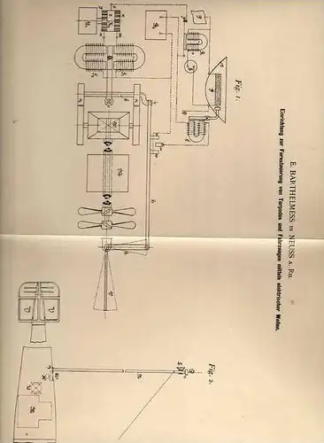Original Patentschrift - E. Barthelmess in Neuss a.Rh., 1898 , Torpedo - Fernsteuerung !!!
