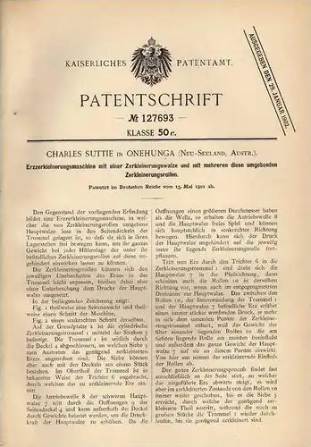Original Patentschrift - C. Suttie in Onehunga , 1901 , Zerkleinerungsmaschine für Erz , Bergwerk !!!