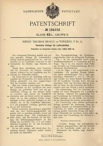 Original Patentschrift - H. Bragg in Yonkers , USA , 1906 , Reifen , Continental , Dunlop  !!!