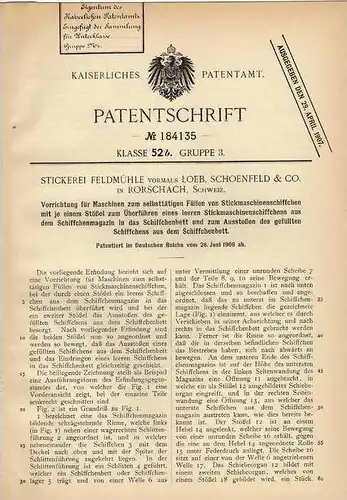 Original Patentschrift - Stickerei Feldmühle in Rorschach , Schweiz , 1906 , Stickmaschine !!!