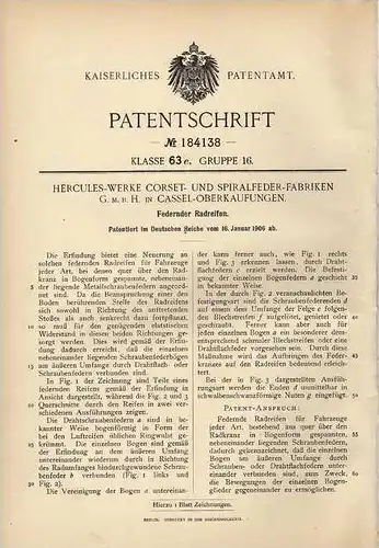 Original Patentschrift - Hercules Werke in Cassel - Oberkaufungen , 1906 , federnder Radreifen , Reifen !!!