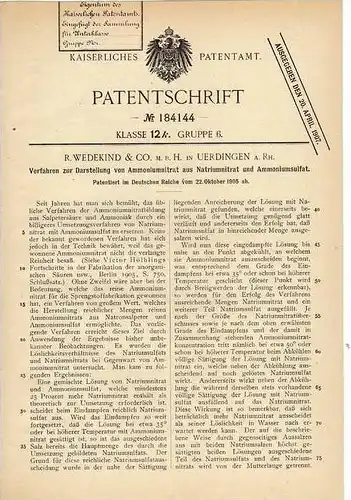 Original Patentschrift - R. Wedekind in Uerdingen a. Rh., 1905 , Darstellung von Ammoniumnitrat , Chemie !!!