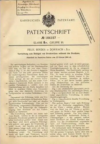 Original Patentschrift - F. Binder in Dornach b. Mulhouse , 1906 , Druckwalzen , Druckerei , Druck , Buchdruck