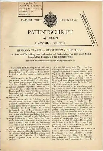 Original Patentschrift - H. Trappe in Gerresheim b. Düsseldorf , 1906 , Formen für Modelle !!!