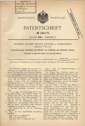 Original Patentschrift - S. Linville in Concordia , USA , 1906 , Wagen zum Bohnern von Fußboden , Bohnerwachs !!!