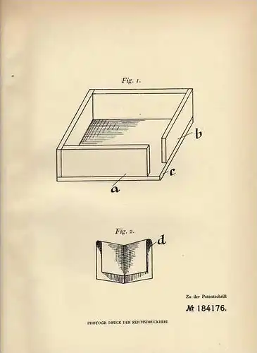 Original Patentschrift - J. Schlifter in Kirchrode b. Hannover , 1906 , Kasten für zerkleinerten Inhalt !!!