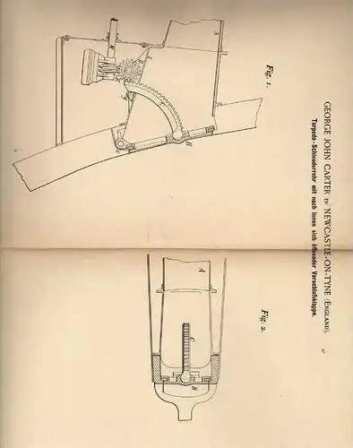 Original Patentschrift - G. Carter in New Castle on Tyne , 1894 , Torpedo - Schleuderrohr  !!!