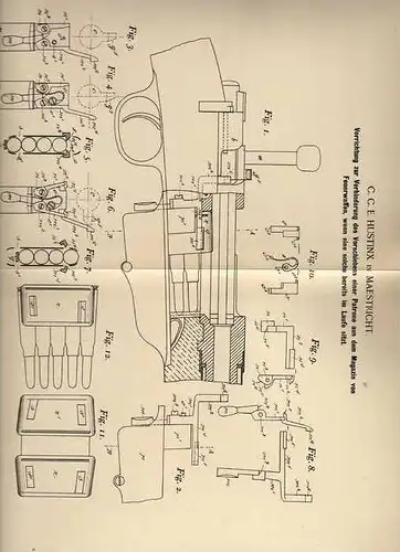 Original Patentschrift - C. Hustnix in Maestricht , 1894 , Magazin für Pistole , Gewehr , Waffe !!!