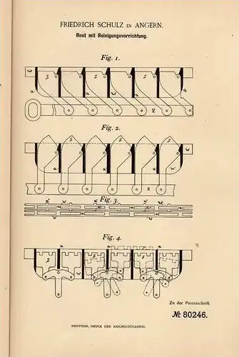 Original Patentschrift - F. Schulz in Angern , 1894 , Heuízung , Feuerung , Ofen , Rost mit Reinigungsvorrichtung !!!