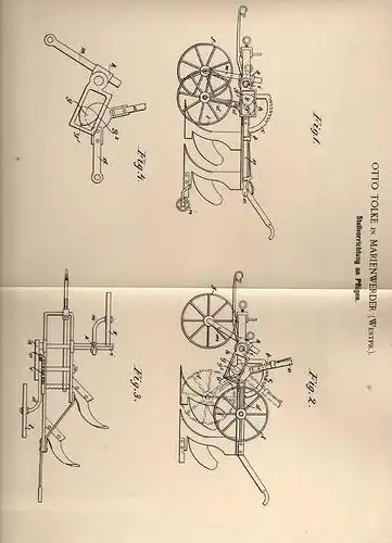 Original Patentschrift - O. Tolke in Marienwerder , Westpr., 1893 , Pflug , Landwirtschaft , Bauer !!!