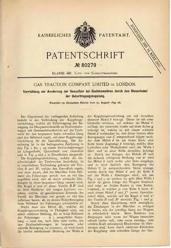 Original Patentschrift - Gas Traction Ltd. in London , 1894 , Gaslokomotive , Lokomotive , Lok , Eisenbahn  !!!