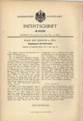 Original Patentschrift - F. Kislinger in Jena , 1894 , Faßspülapparat , Bierfass , Fässer !!!