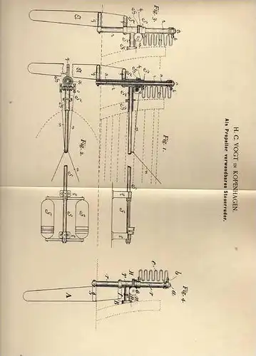 Original Patentschrift - H. Vogt in Kopenhagen , 1894 , Steuerruder als Propeller !!!