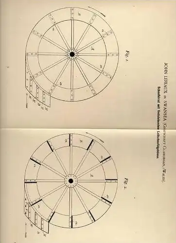 Original Patentschrift - J. Lefeaux in Swansea , Wales , 1894 , Schaufelrad für Schiff , Dampfer !!!