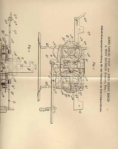 Original Patentschrift - J. Foley in West Bromich , England , 1900 , Apparat für Schreibmaschine !!!