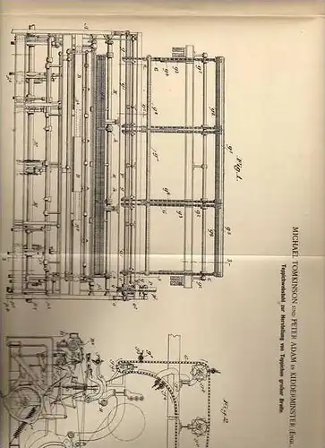 Original Patentschrift - P. Adam in Kidderminster , 1899 , Webstuhl für Teppich , Weberei !!!