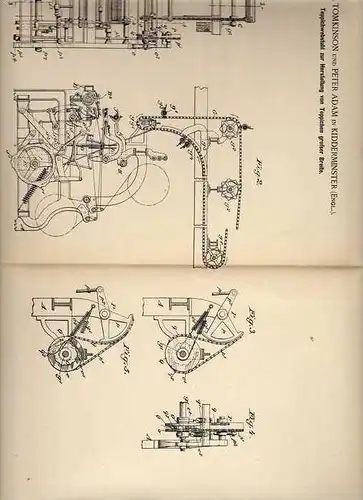 Original Patentschrift - P. Adam in Kidderminster , 1899 , Webstuhl für Teppich , Weberei !!!