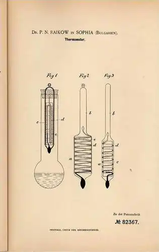 Original Patentschrift - Dr. Raikow in Sophia , 1895 , Thermometer !!!