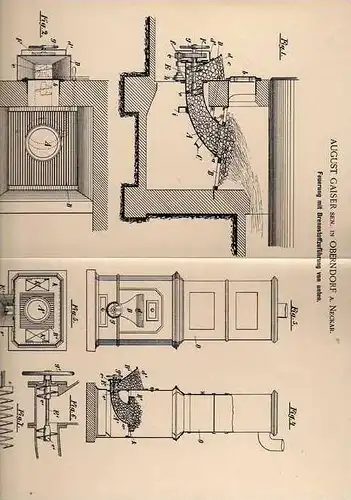 Original Patentschrift - A. Gaiser in Oberndorf a. Neckar , 1894 , Feuerung , Heizung , Ofen , Kamin !!!