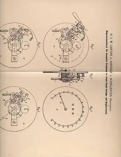 Original Patentschrift - H. Grethe in Ahstedt b. Schellerten , 1894 , Zählwerk , Instrument , Registrieruhr !!!
