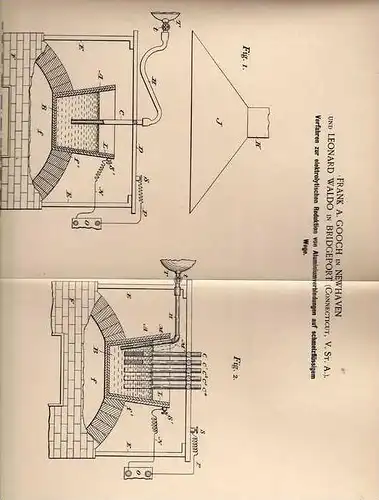 Original Patentschrift - L. Waldo in Bridgeport und New Haven , 1894 , elektrolytische Reduktion , Aluminium !!!