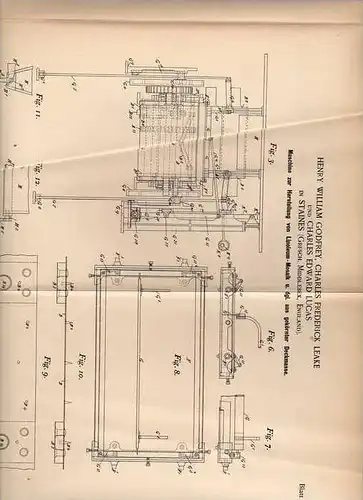 Original Patentschrift - Ch. Lucas in Staines , 1894 , Linoleum - Mosaik - Machine !!!