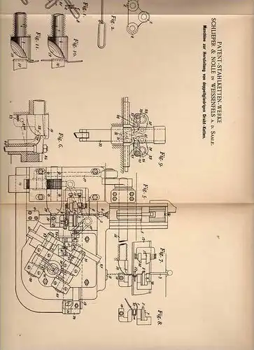Original Patentschrift - Stahlkettenwerk in Weissenfels a.d. Saale , 1893 , Maschine für doppeltgliedrige Draht-Ketten !