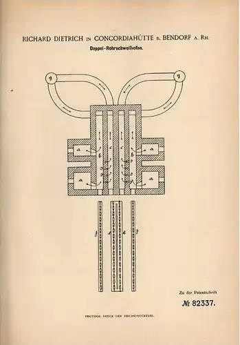 Original Patentschrift - R. Dietrich in Concordiahütte b. Bendorf , 1894 , Schweißofen , Schweißen !!!