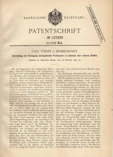 Original Patentschrift - C. Tönjes in Delmenhorst , 1901 , Linoleum - Erzeugung , Muster  !!!